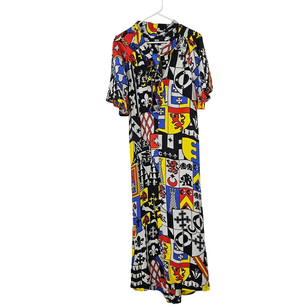 KTZ Kokon To Zai Dress Multicolor Heraldy Print Streetwear Maxi NWT M